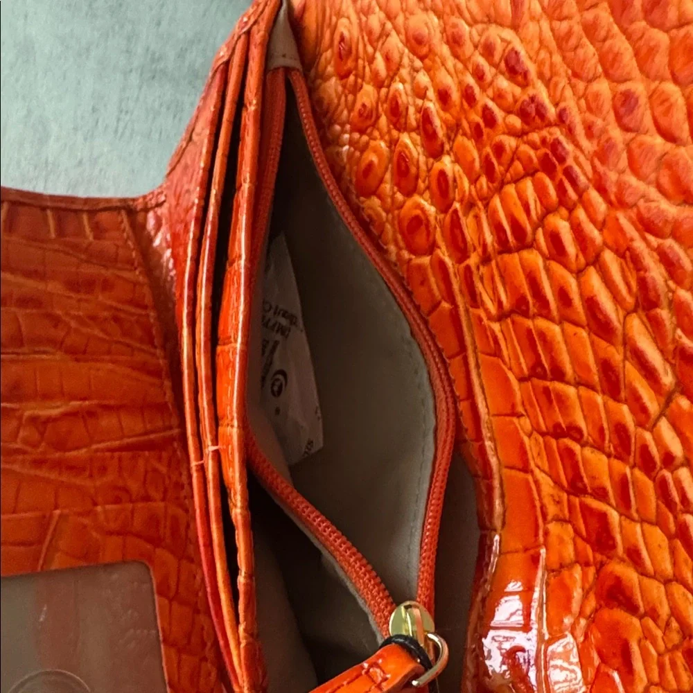 Brahmin Veronica Mandarin Orange Melbourne Gen Lth Envelope Wallet Croc Embosse